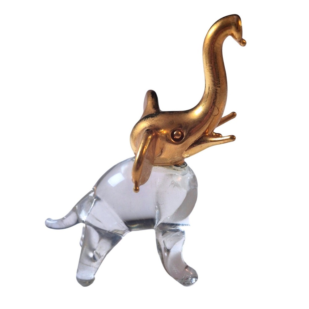 1950's Vintage Hand-Blown Glass Elephant -trunk up for‎ luck~Figurine